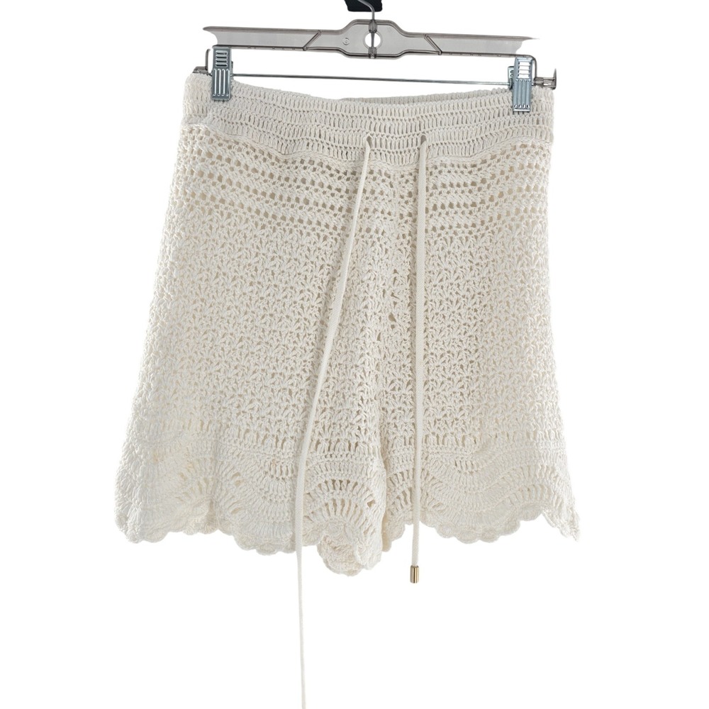Zimmermann LIGHTBURST TEXTURED SHORTS Crochet Scalloped Ivory Short Sz 1 US 6